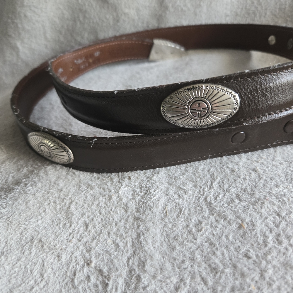 Texas Leather Belt Brown With 4 Silverplate Conchos 36"